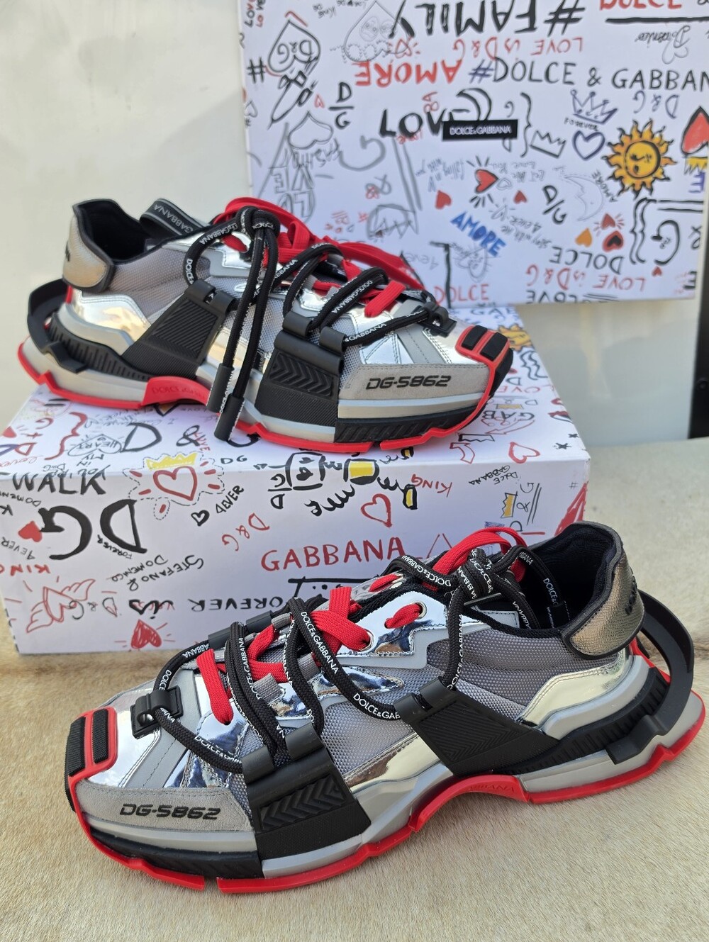 Dolce & Gabbana SPACE multicolor low-top sneakers in red, black, and silver BNWT